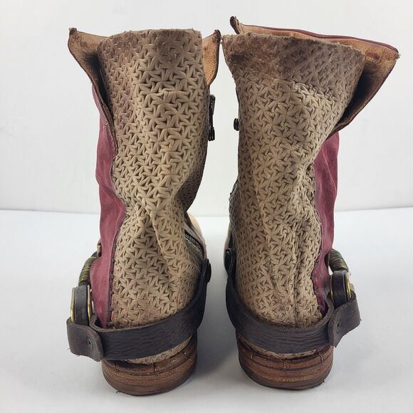 AS 98 Airstep Buckle Slouch Ankle Boots Leather Red Tan Boho Size 38 EU - Picture 5 of 14